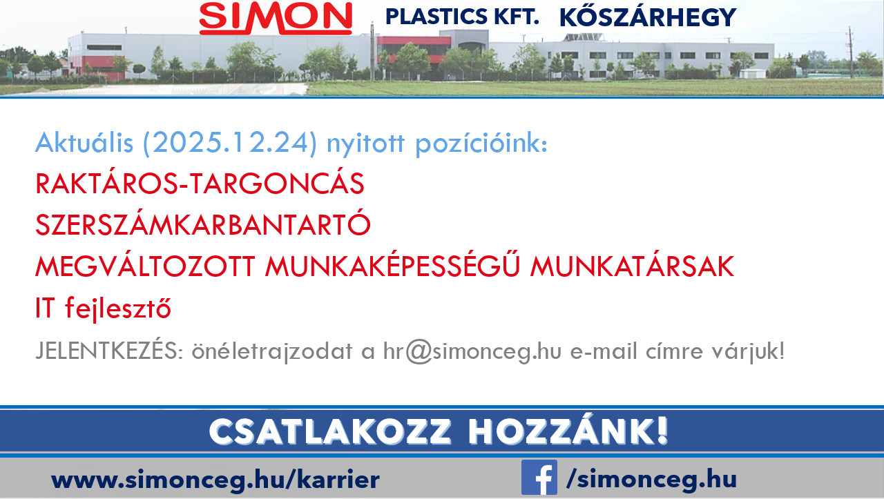 Simon Műanyag feldolgozó, Simon Plastics Kft. simonceg.hu Karrier